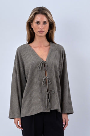 Ivy Tie Blouse Tricot - Kaki