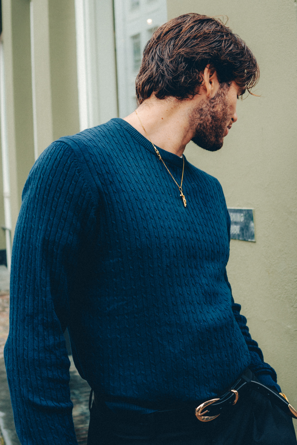 Pull en maille torsadée - Marine