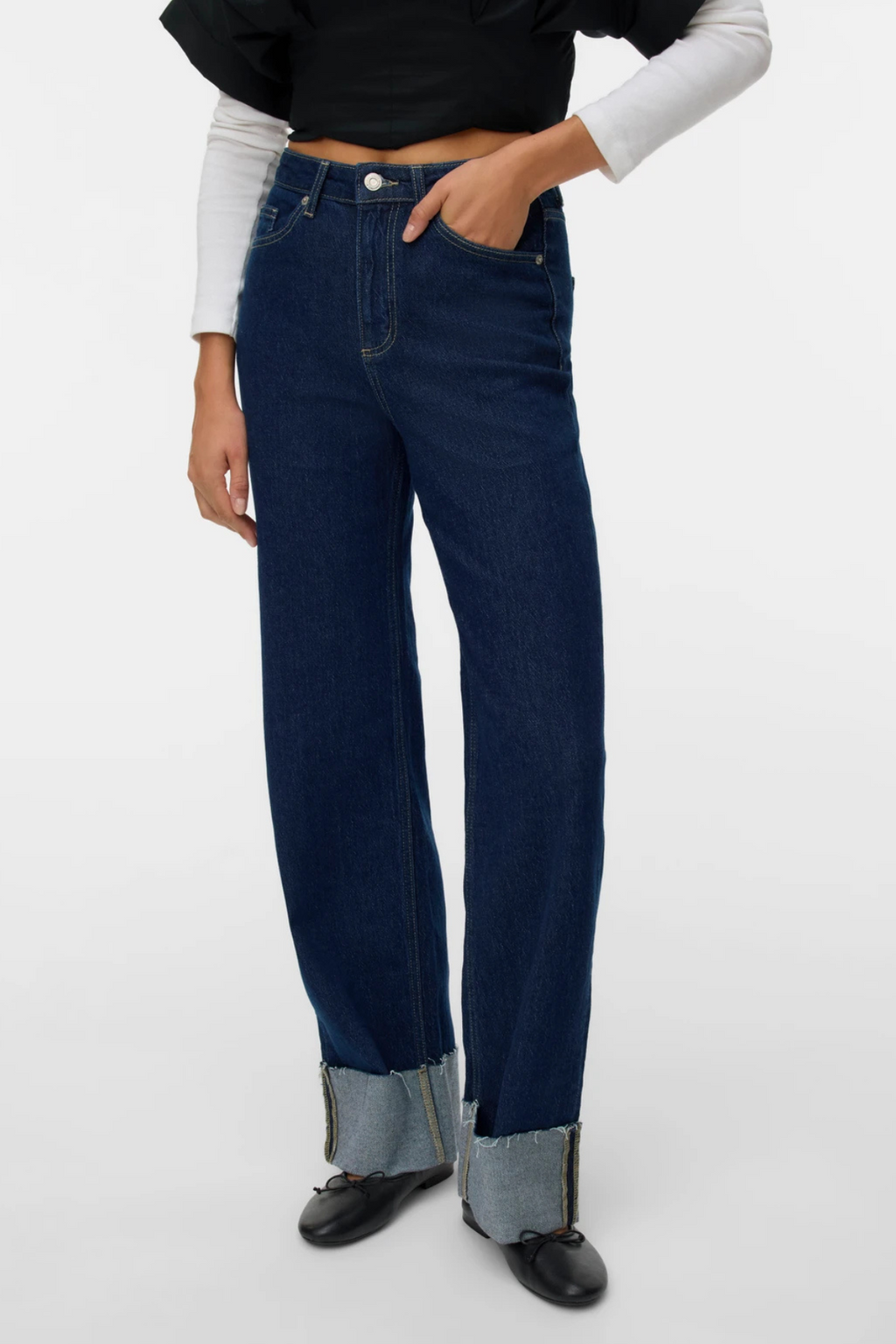 Tessa Jean en denim large pliant - Donim bleu foncé