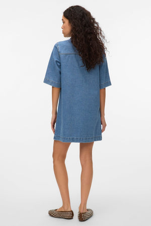 Fenja Short Denim Dress - Medium Blue Denim