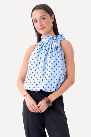 Haut Wilma - Bleu Clair/Pois Marron