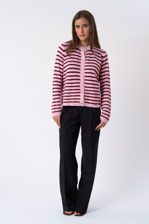 Cardigan en tricot rayé Cizette - Rose/Bourgogne