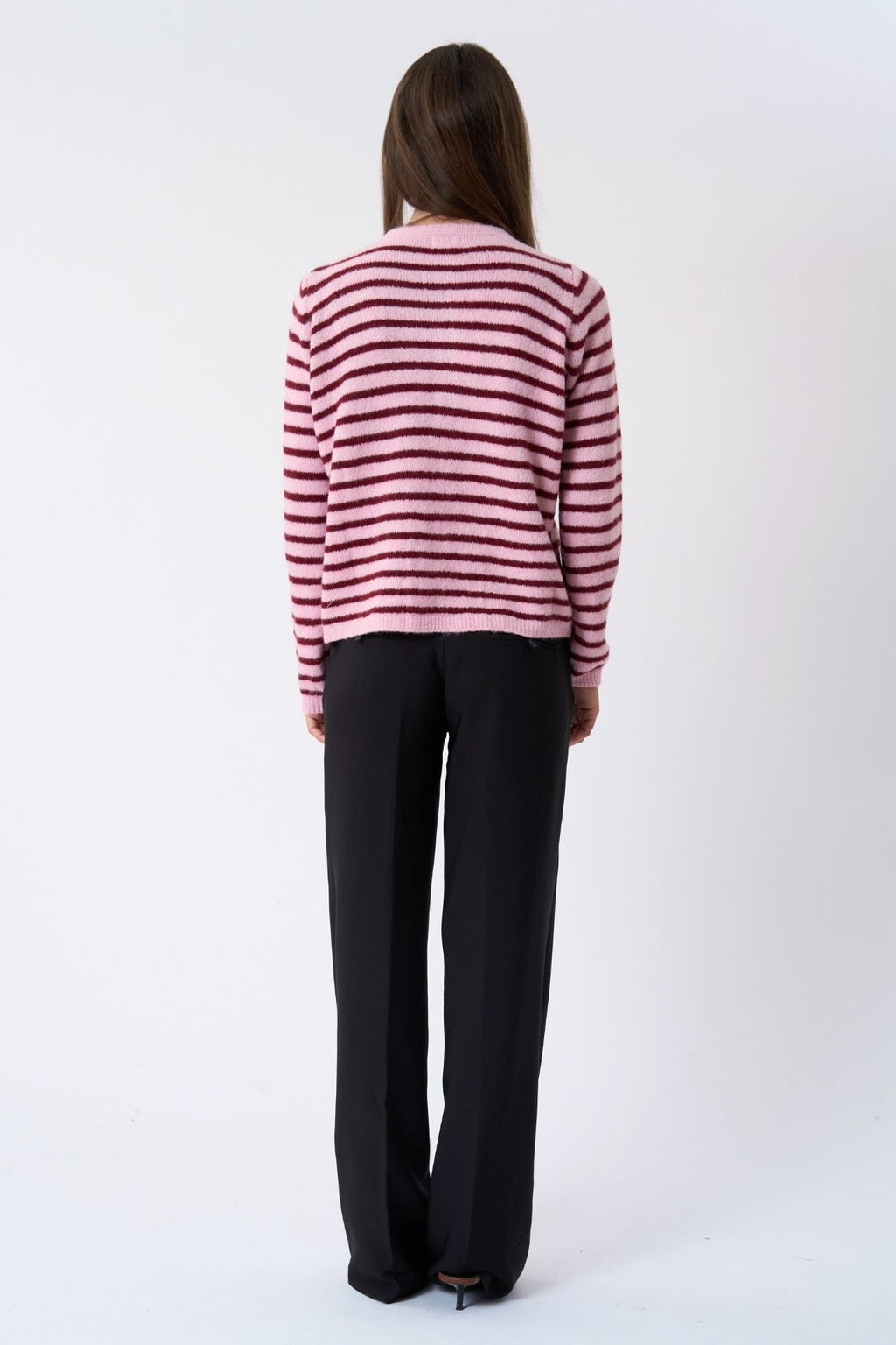 Cardigan en tricot rayé Cizette - Rose/Bourgogne