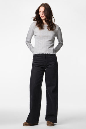 Marie O-Neck Top - Light Grey Melange