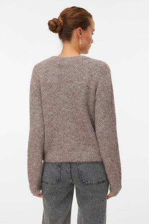 Cardi boutonné à col rond Novah - Mélange de lentilles marron