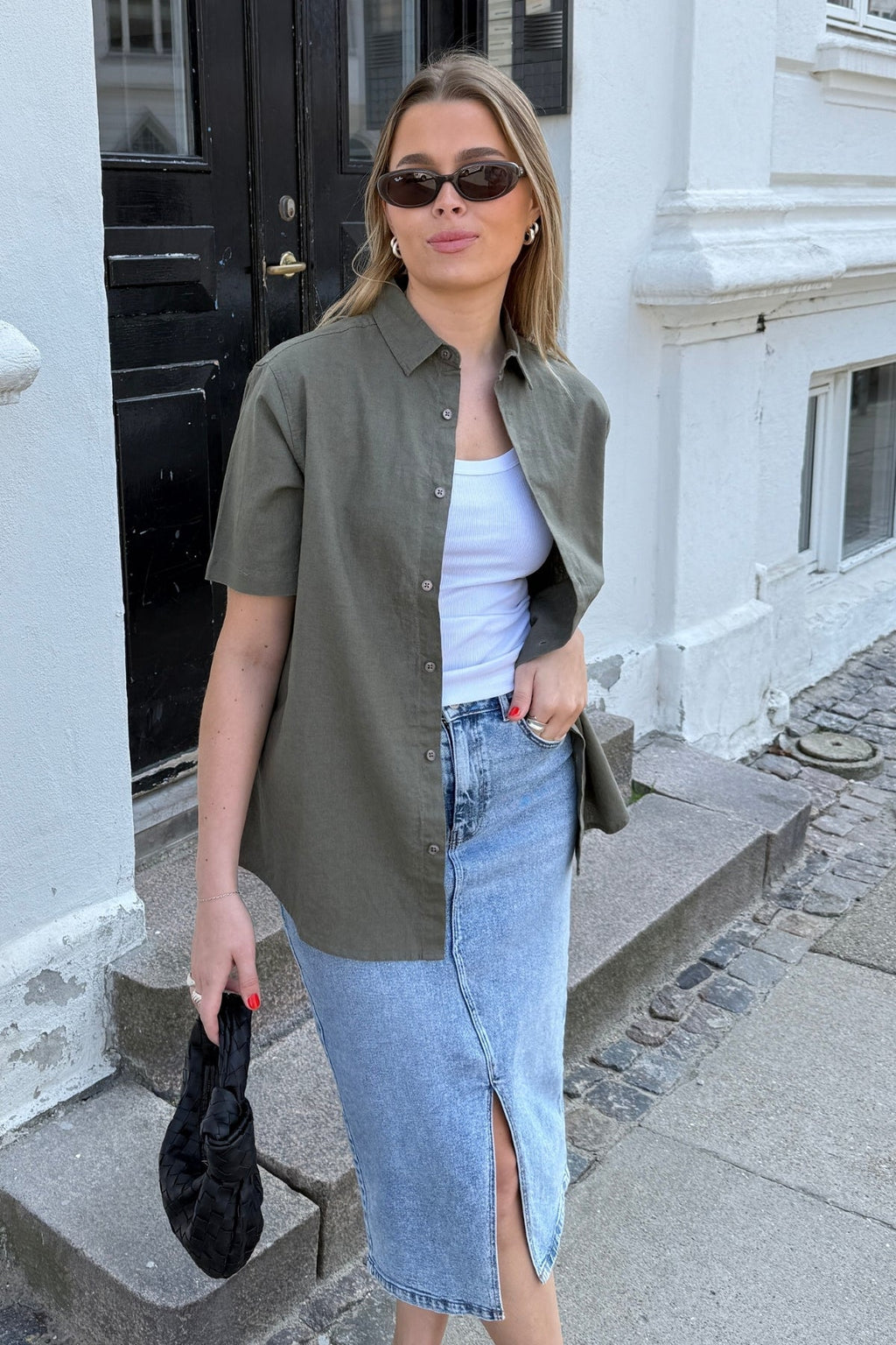 Chemise en lin à manches courtes - armée