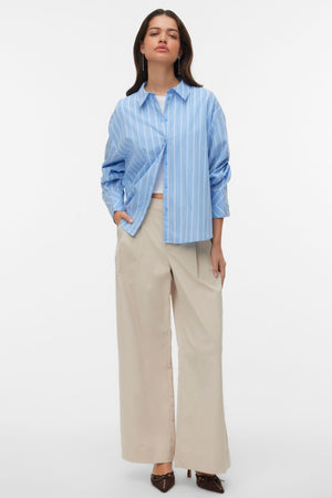 Pantalon large froissé taille moyenne Meng - Ciment