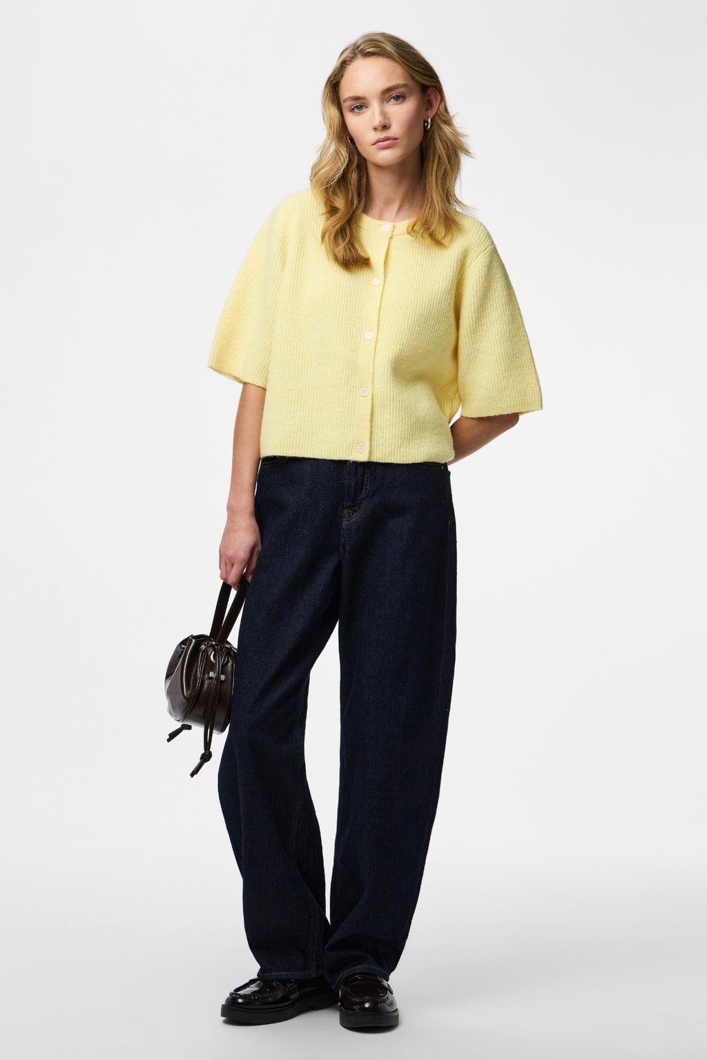 Silly O-Neck Knit Cardigan - Pale Banana Melange