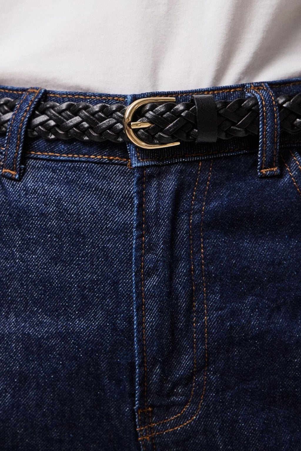 Avery Leather tressé Slim Ceinture - noir