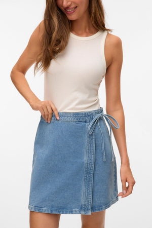 Jupe portefeuille courte en jean Liza - Denim bleu moyen