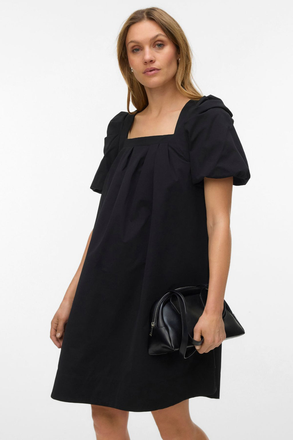 Robe Courte Ann Ss à Col Carré - Noir