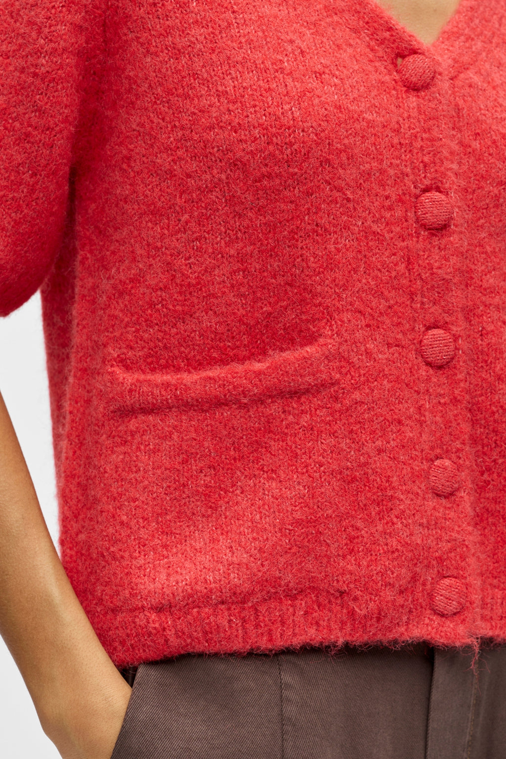 Cardigan en tricot à col en V Saggia - Poinsettia Melange