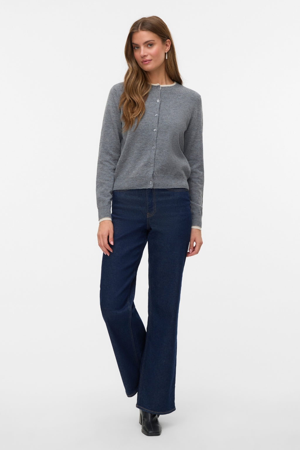 Magnifique cardigan à col rond - Gris moyen mélangé w. Bouleau