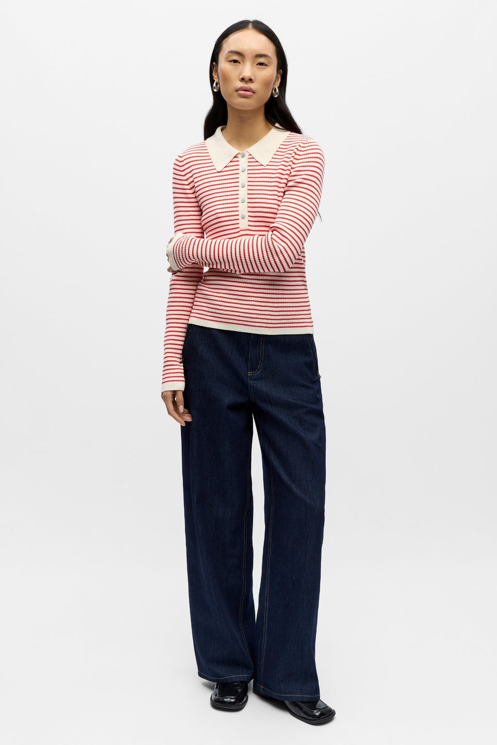 Kelly Polo Knit Pullover - Birch Poinsettia