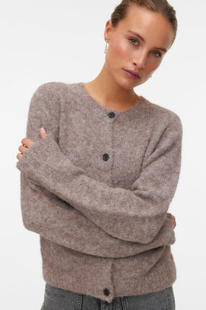 Cardi boutonné à col rond Novah - Mélange de lentilles marron