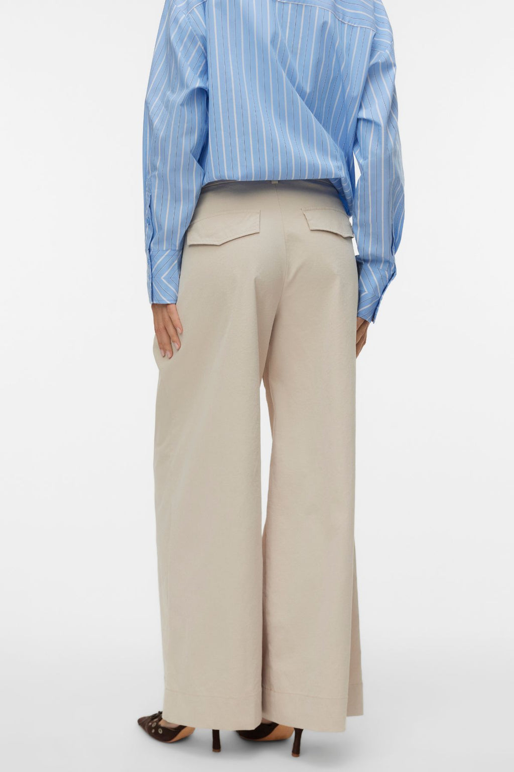 Pantalon large froissé taille moyenne Meng - Ciment
