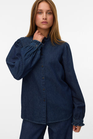 Atla Frill Dnm Shirt - Dark Blue Denim