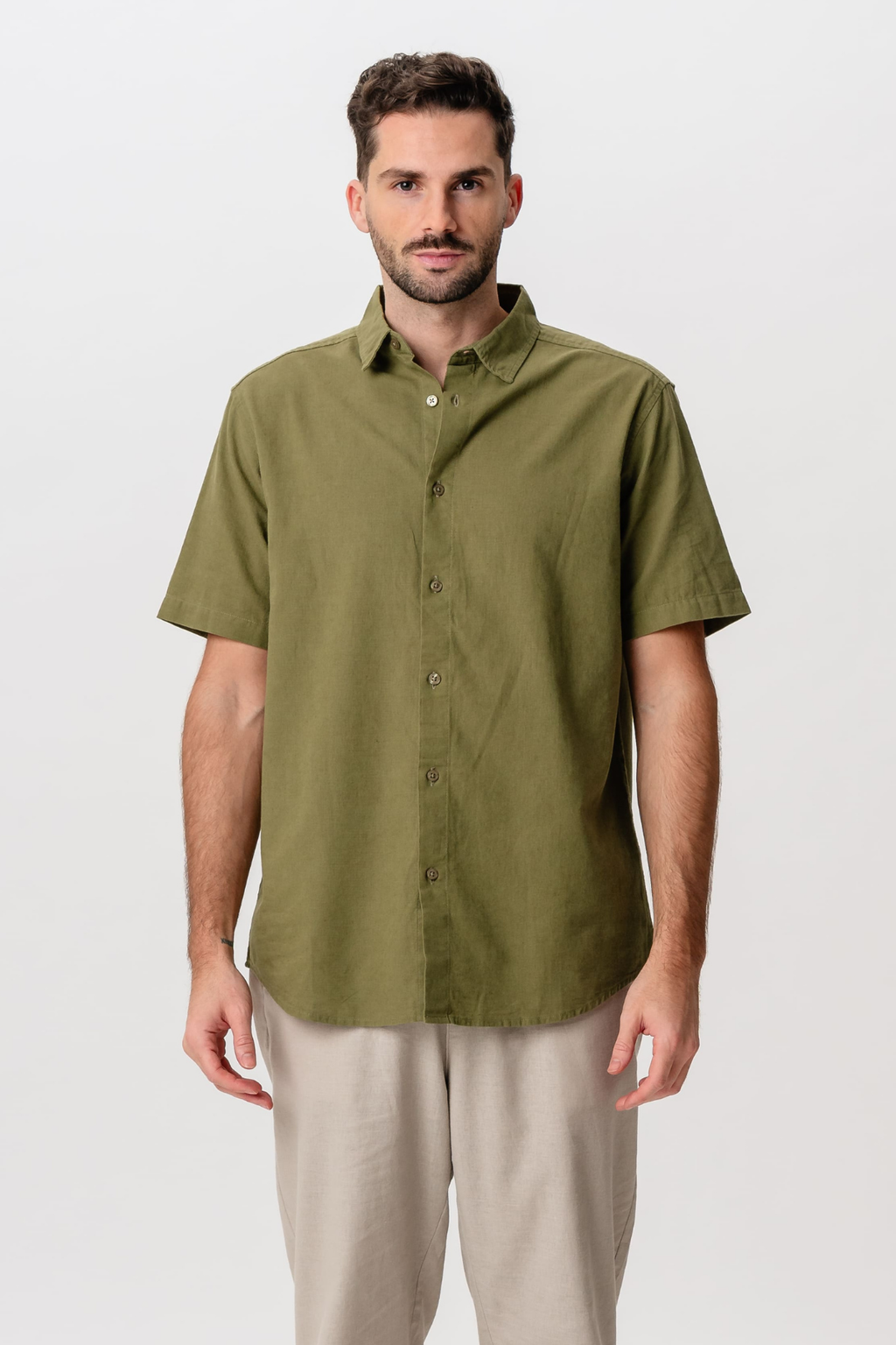 Chemise en lin à manches courtes - Vert