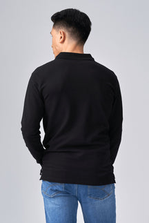 Muscle Long Sleeve Polo Shirt - Black