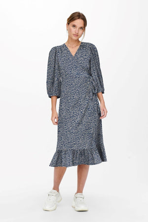 Olivia 3/4 Wrap Midi Robe - Blue Mirage