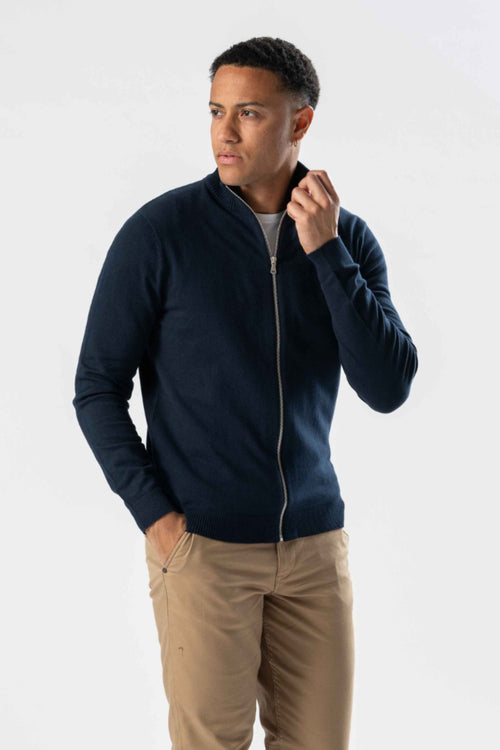 Pullover Zip Cardigan - Navy - TeeShoppen Group™ - Knitwear - TeeShoppen