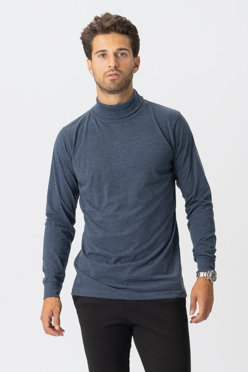 Roll collar sweater - Heather blue - TeeShoppen Group™