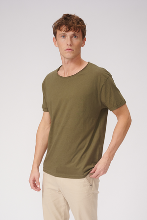 T-shirt à col profond - Vert olive