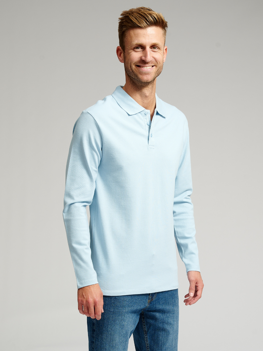 Muscle Long Sleeve Polo Shirt - Light Blue