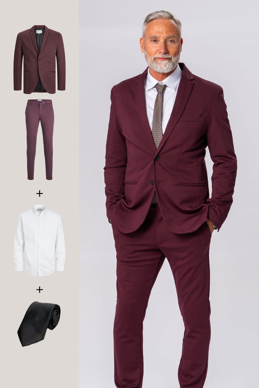 The Original Performance Suit™️ (Burgundy) + Shirt & Tie - Package Deal - TeeShoppen Group™