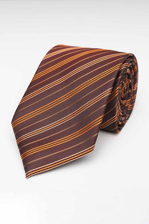 Tie - Burgundy - Orange/Sand Striped