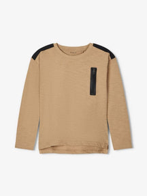 Long-sleeved t-shirt with zipper - Brown